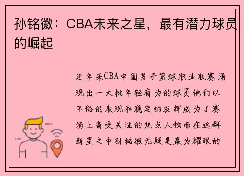 孙铭徽：CBA未来之星，最有潜力球员的崛起