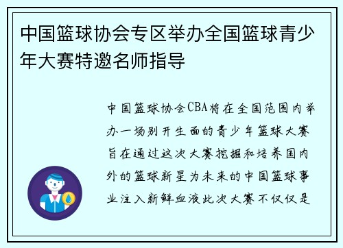 中国篮球协会专区举办全国篮球青少年大赛特邀名师指导